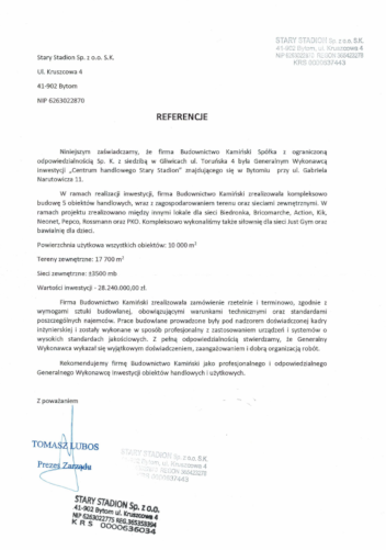Kamiński Budownictwo- Generalny wykonawca Centrum Handlowe Stary Stadion w Bytomiu,